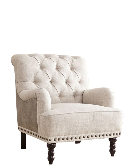 Reupholstered tufted armchair with nailhead trim by Villanueva's Upholstery in San Juan, TX